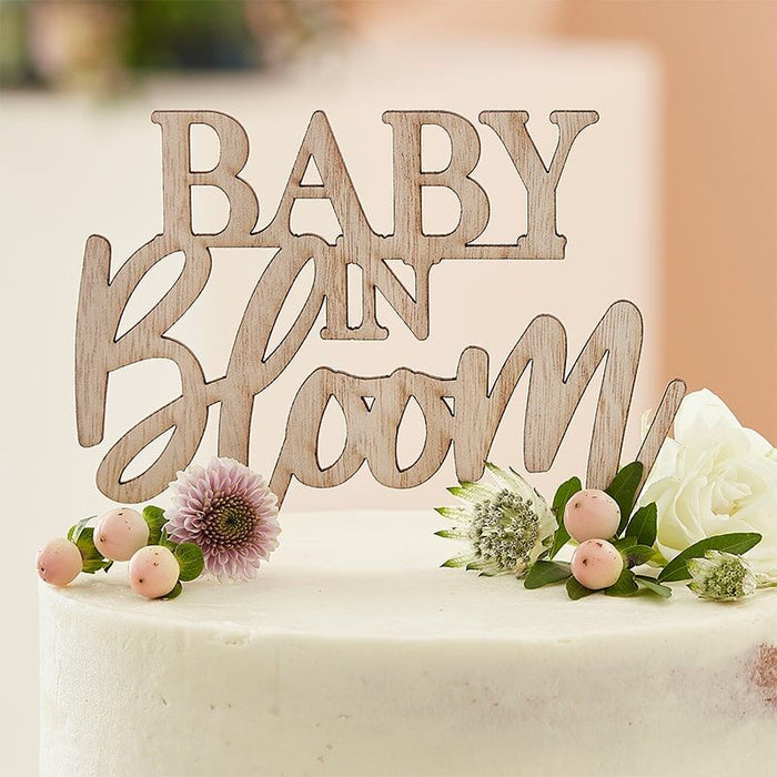 Wooden 'Baby in Bloom' Shower Cake Topper