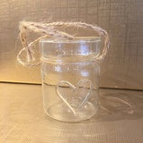 Clear Glass Heart Lantern With Twine Handle