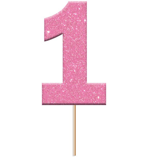 Cake Pick - Pink Glitter - Number 1