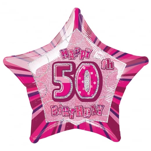 50th Birthday Pink Star Shaped Balloon - 20" Foil