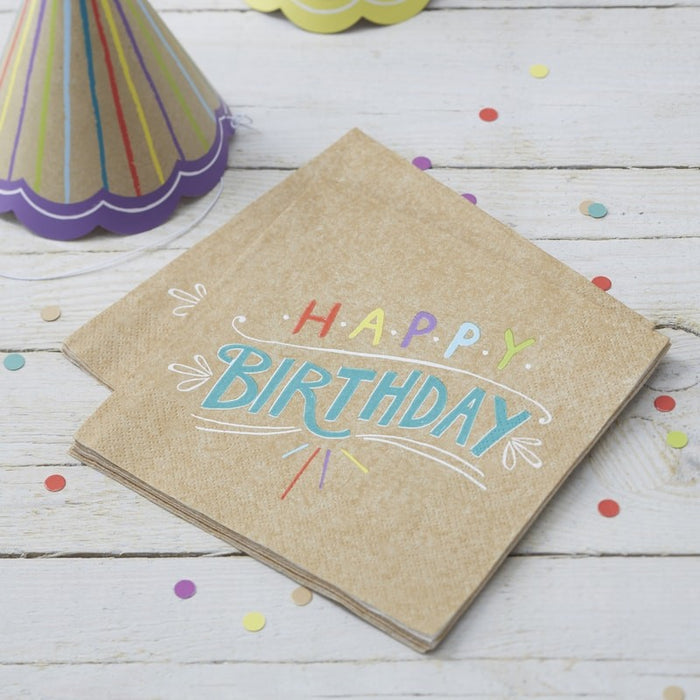 Paper Napkins - Happy Birthday Kraft - 20pk