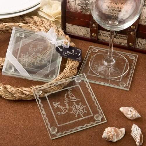 Nautical Themed Clear Glass Set of 2 Coasters