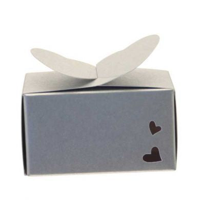 Silver Rectangle Heart Favour Box