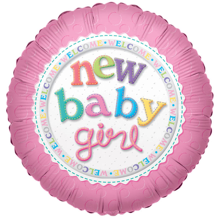 Balloon Foil Round Shape - Welcome Design - New Baby Girl 18"