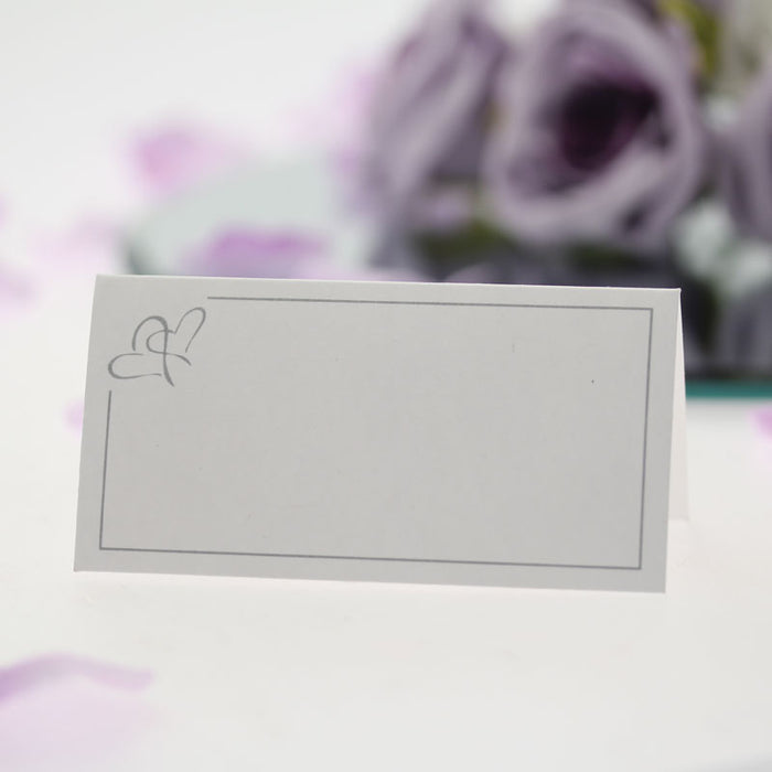 White With Silver Hearts Place Cards