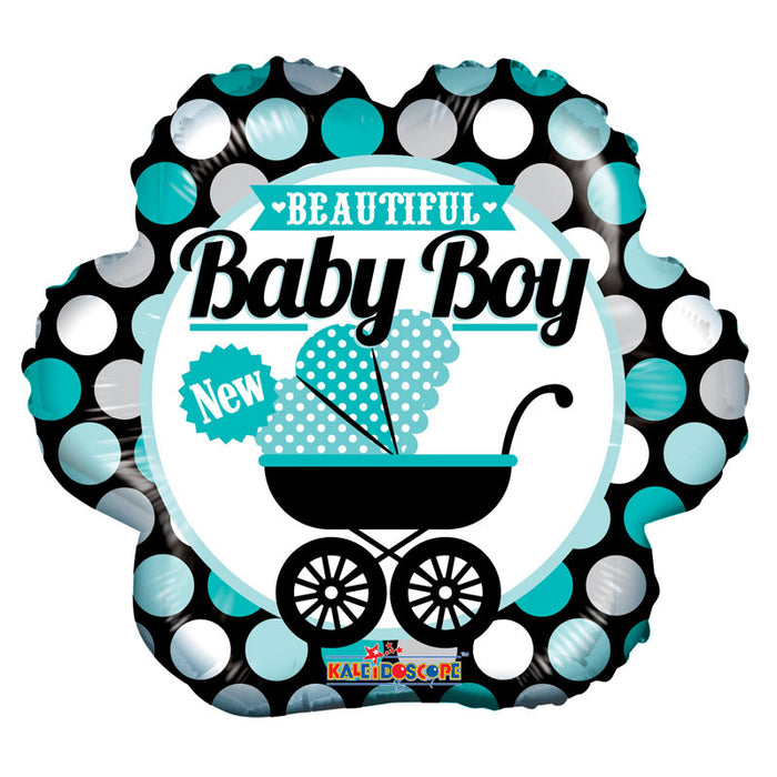 Balloon Foil Flower Shape - Blue Polka Dot Design -Beautiful Baby Boy 18''