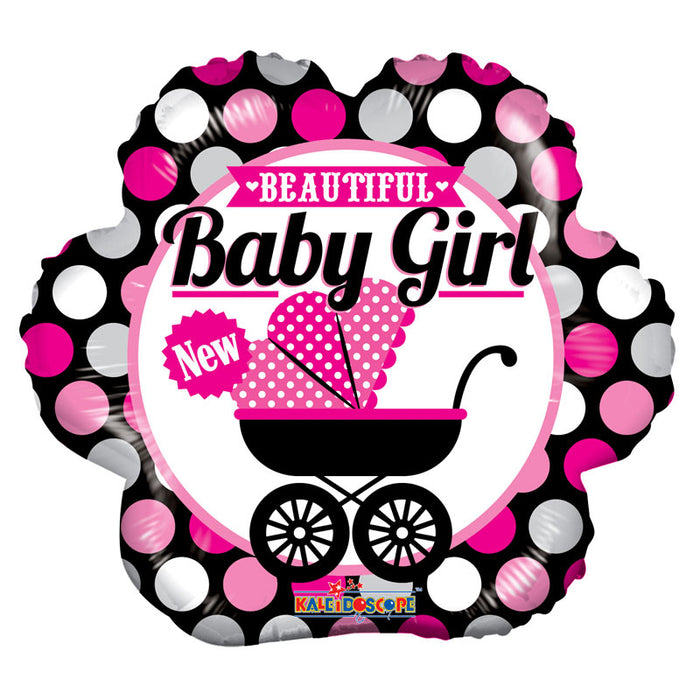Balloon Foil Flower Shape - Pink Polka Dot Design -Beautiful Baby Girl 18''