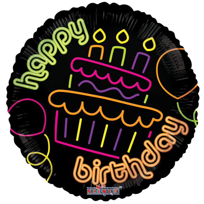 Balloon Foil Round - Neon Design - Happy Birthday 18''