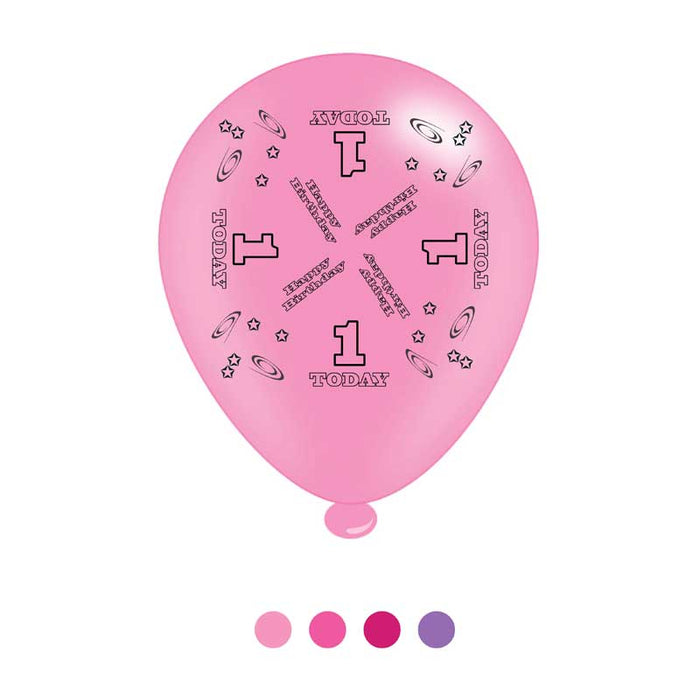 Age 1 Pink Birthday Latex Balloons