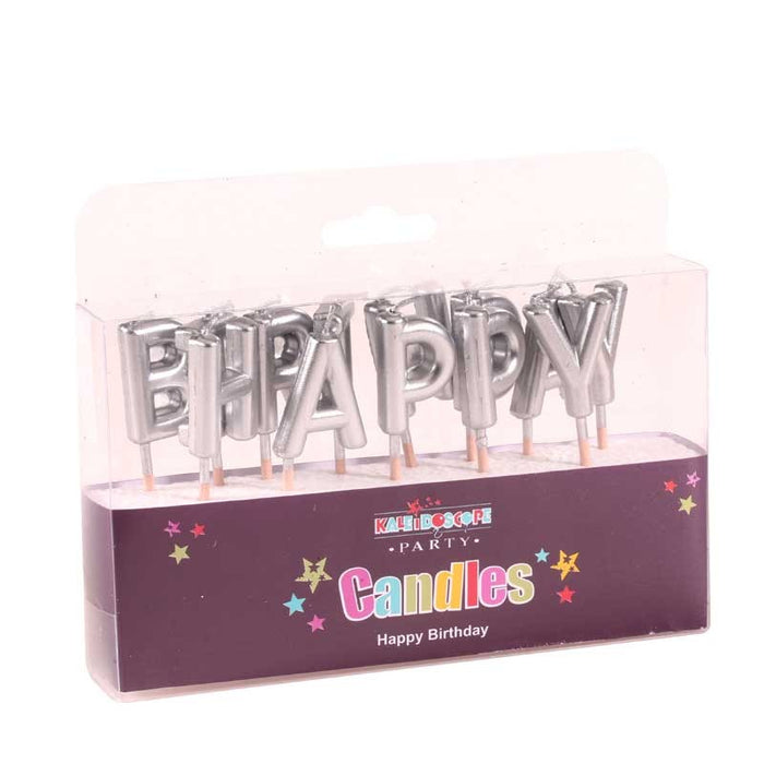 Happy Birthday Pick Candle- Metallic Silver