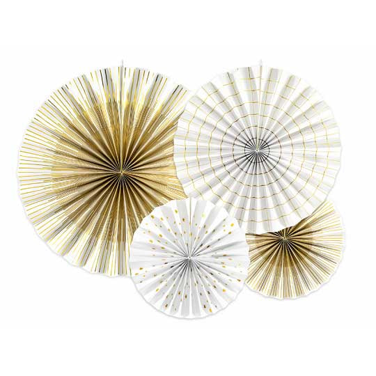 Decorative Rosettes, white & gold - 3pk