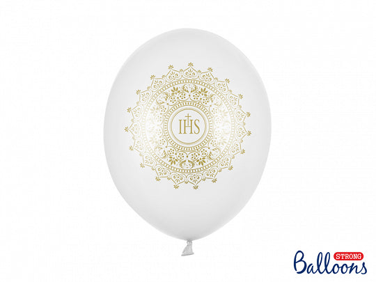 Balloons 30cm, White IHS Religious - 6pk