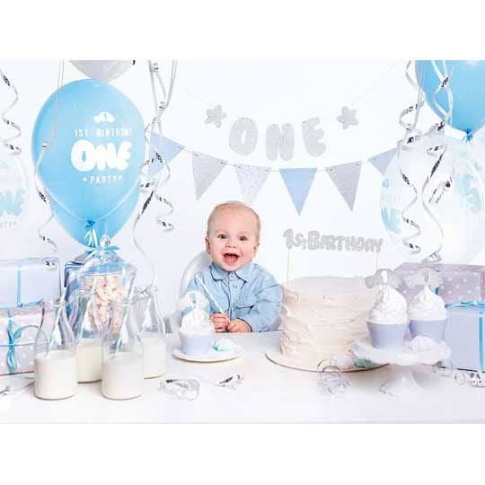 Party decorations set - 1st Birthday, silver blue