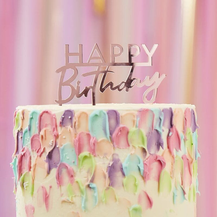 Mix It Up - Acrylic Rose Gold Happy Birthday Cake Topper