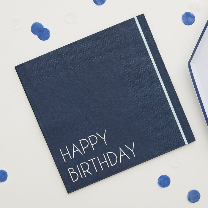 Navy Happy Birthday Paper Napkins