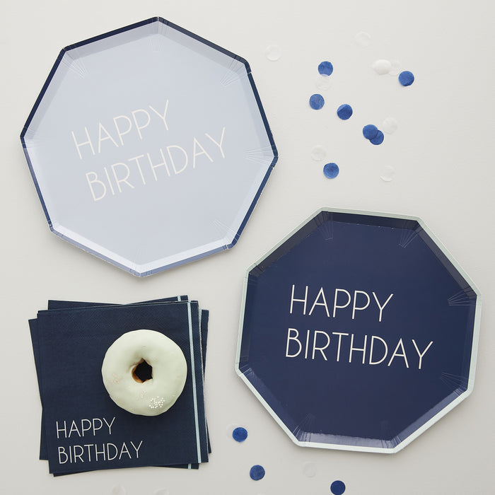 Navy & Blue Happy Birthday Paper Plates - 8pk