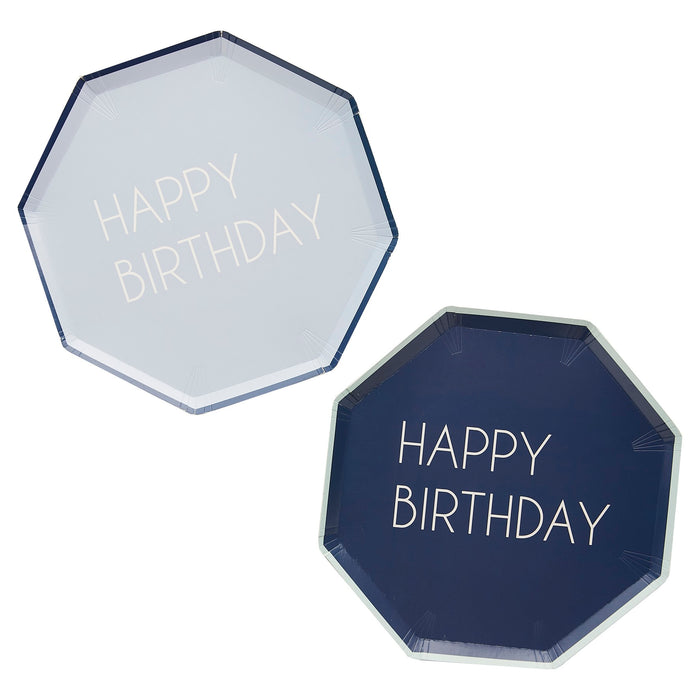 Navy & Blue Happy Birthday Paper Plates - 8pk