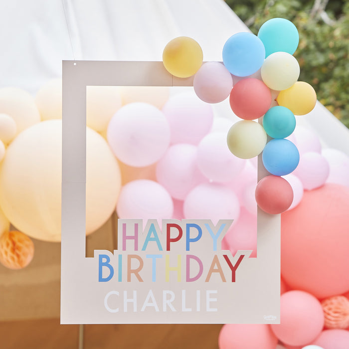 Customisable Multicoloured Happy Birthday Photo Booth Frame with Balloons