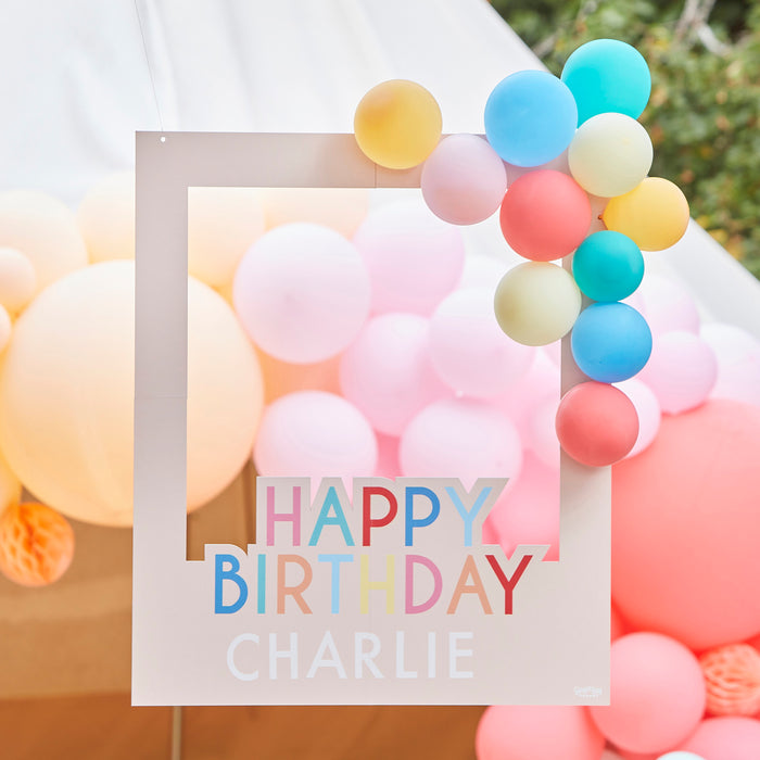 Customisable Multicoloured Happy Birthday Photo Booth Frame with Balloons