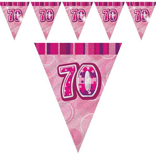 70th Birthday Pink Flag Banner - Plastic 3.65m