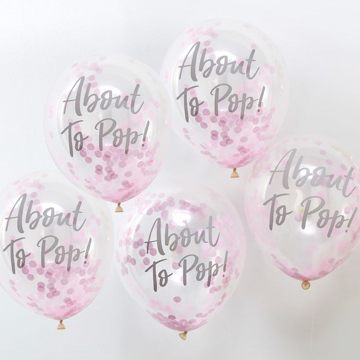 About to Pop! Printed Pink Confetti Balloons - Oh Baby
