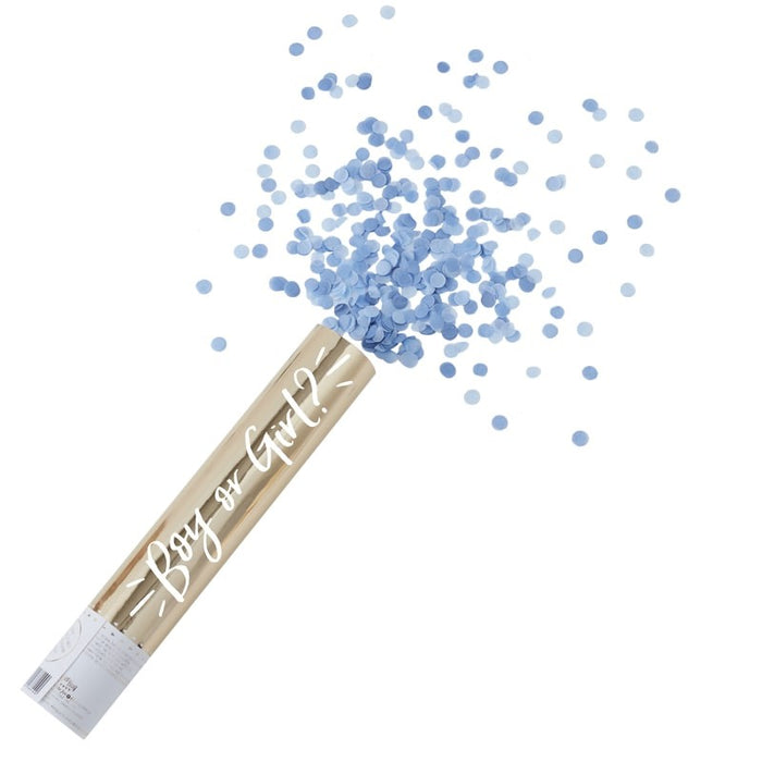 Large Gold Foiled Blue Gender Reveal - Compressed Air Confetti Cannon Shooter - Oh Baby!