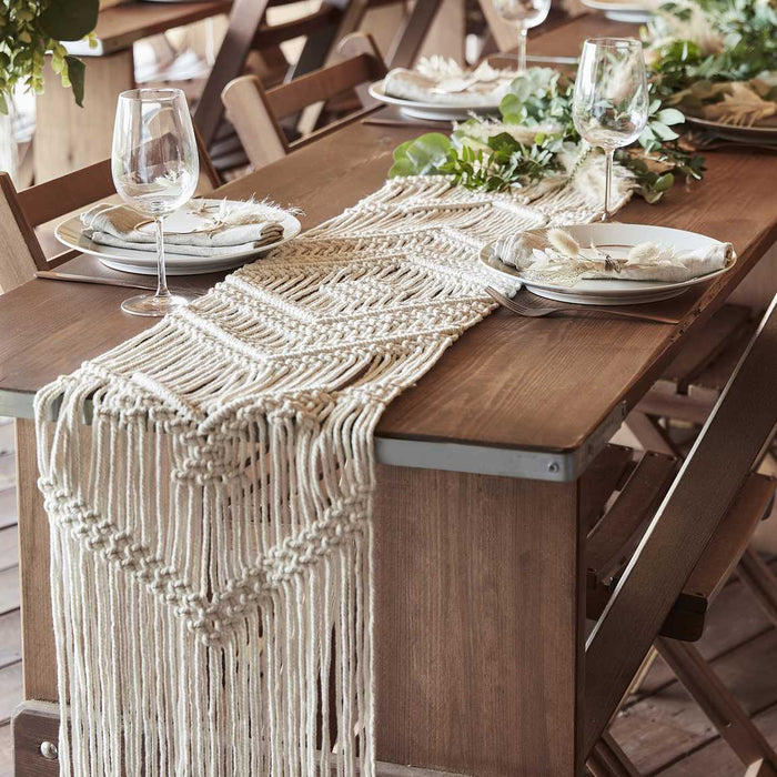 White Macrame Table Runner