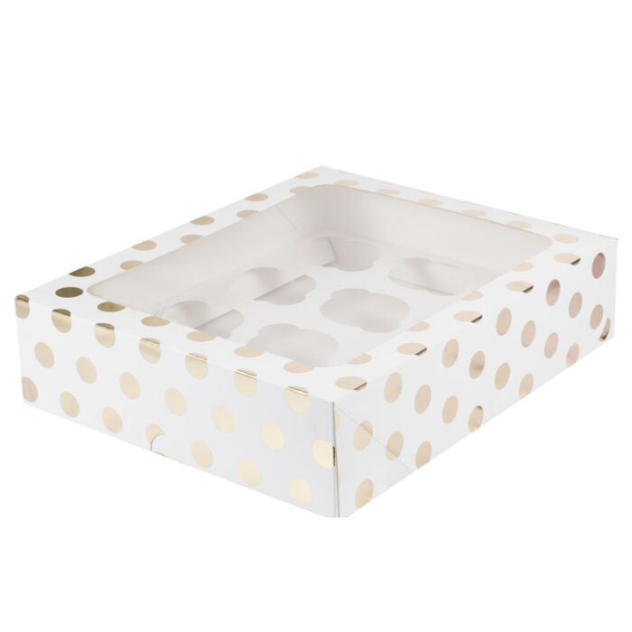 Cupcake Box - White with Gold Dots