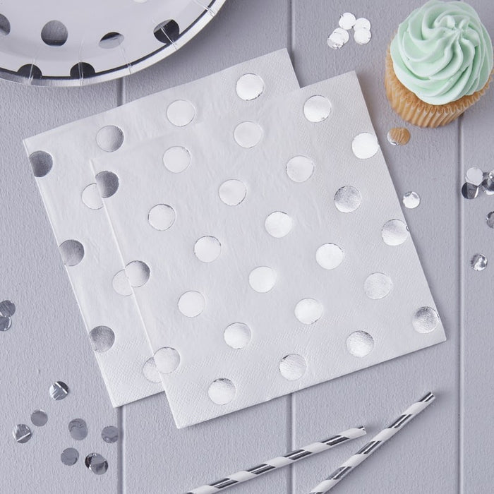 Silver Foiled Polka Dot Paper Napkins - Pick & Mix