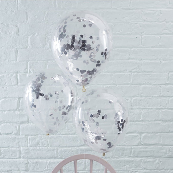 Balloons Silver Confetti Filled - Pick & Mix - 5pk
