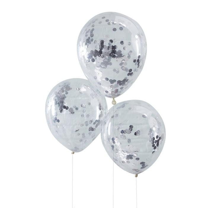 Balloons Silver Confetti Filled - Pick & Mix - 5pk