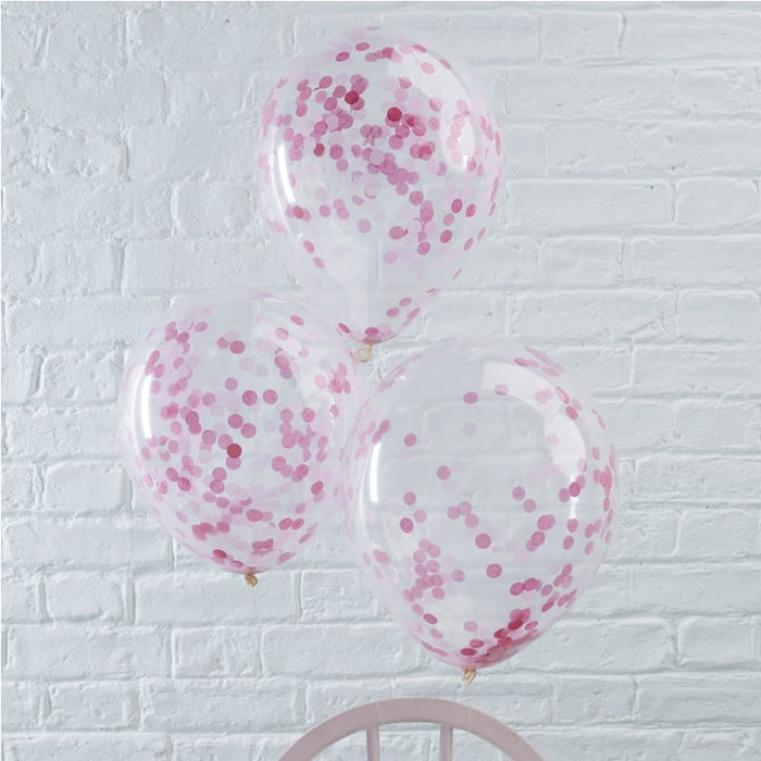 Balloons Pink Confetti Filled - Pick & Mix - 5pk
