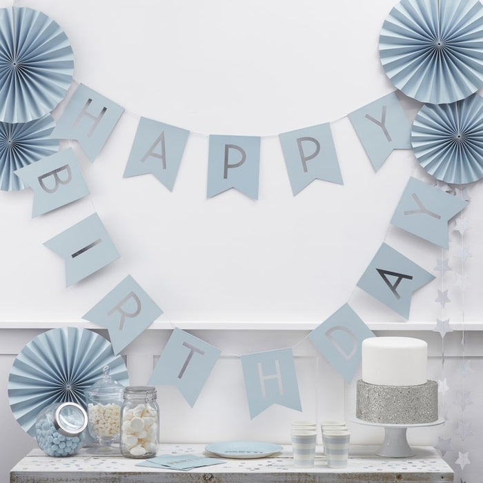 Baby Blue & Silver Foil Happy Birthday Bunting