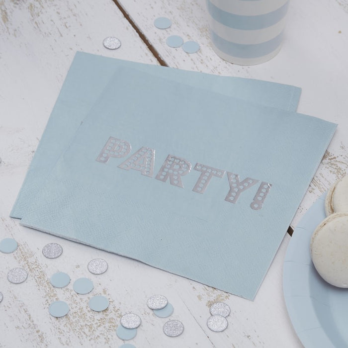 Baby Blue & Silver Foil Party Napkins