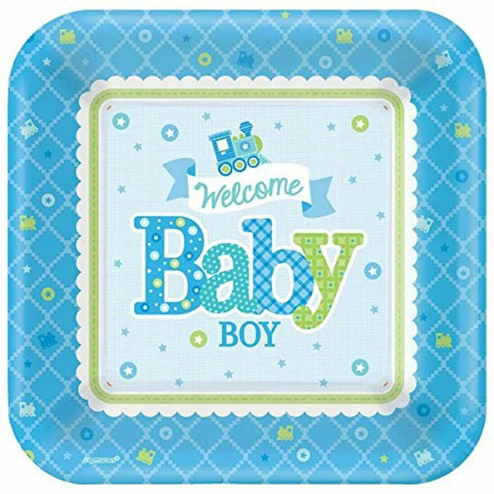 Welcome Baby Boy Plates - 26cm Paper Party Plates