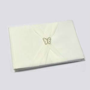 Butterfly Satin Guestbook With Organza Sash - Ivory
