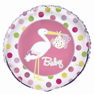 Balloon Foil Round Shape - Stork Polka Dots Pink - Baby 18"
