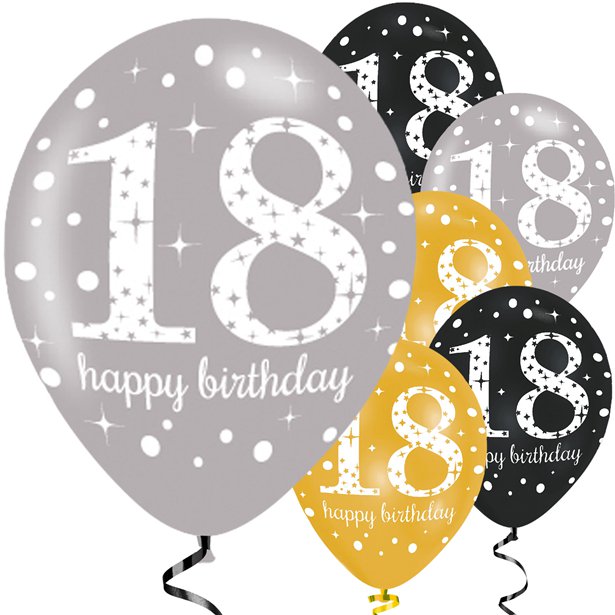 Balloons Latex Pearl - Gold Sparkling Celebration - Happy 18th Birthday - 6pk