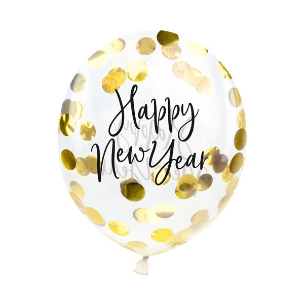 Confetti balloons - Happy New Year, 27cm, gold