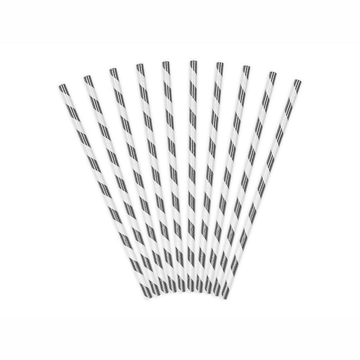 Paper Straws - Silver Metallic - Striped 10pk