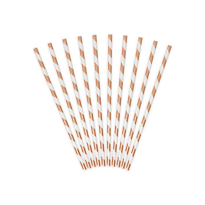 Paper Straws - Rose Gold Metallic - Striped 10pk