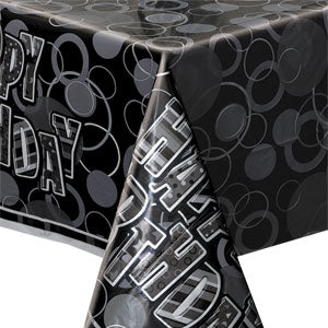 Dazzling Effects Happy Birthday Plastic Table Cover - Black